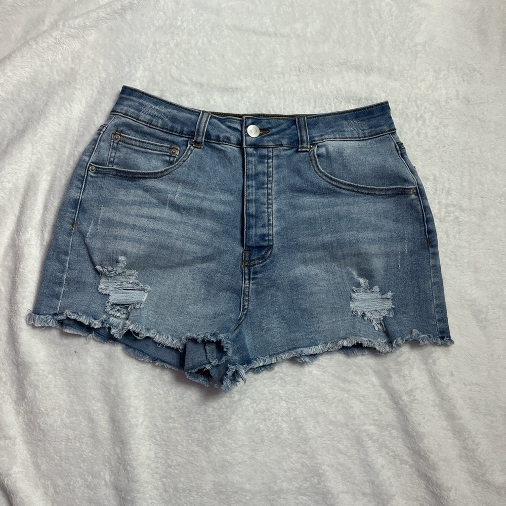 Denim Blue Distressed Women Shorts